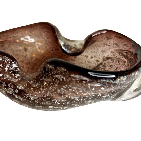 MCM Murano Gold Leaf & Bullicante Amethyst Aventurine Ashtray Folded Bowl - Picture 7 of 16